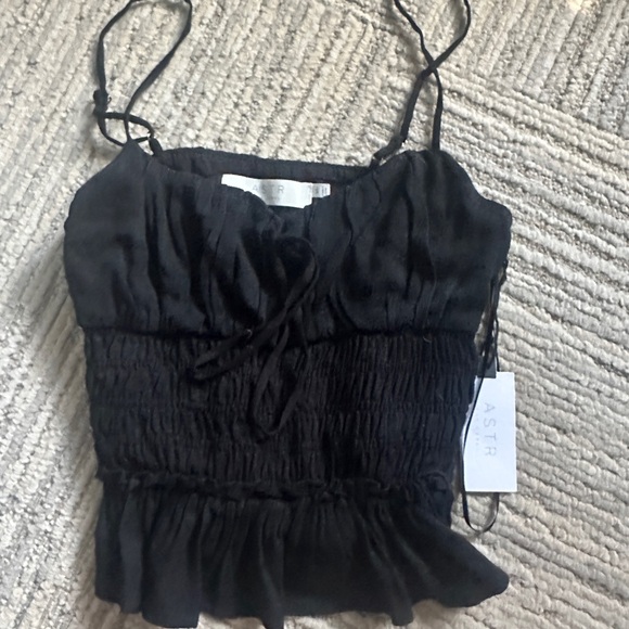 ASTR Black Smocked Crop Top - Picture 1 of 4